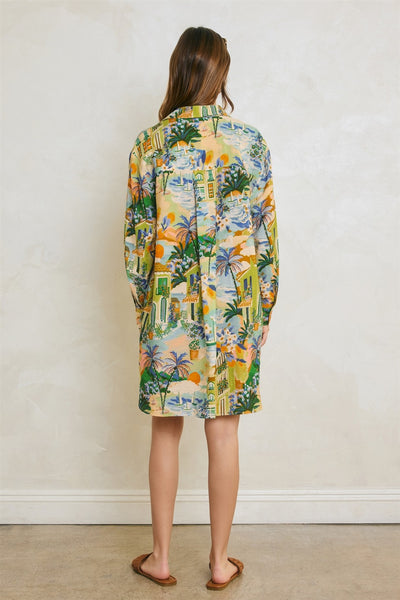 Green And Blue Collared Mini Shirt Dress