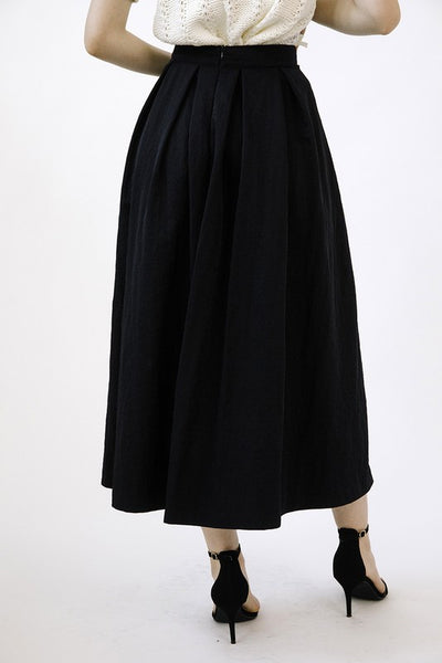 Black Monochromatic Pleated Midi Skirt