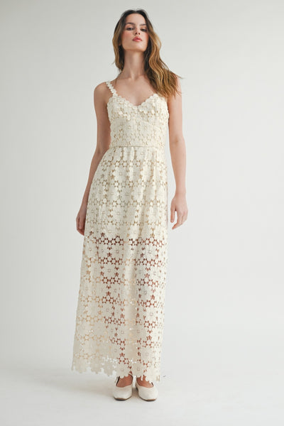 Cream Floral Lace Maxi Dress