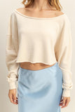 Frayed Detail Long Sleeve Crop Top