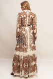 Cream and Brown Printed Woven Ruffled Maxi Dress