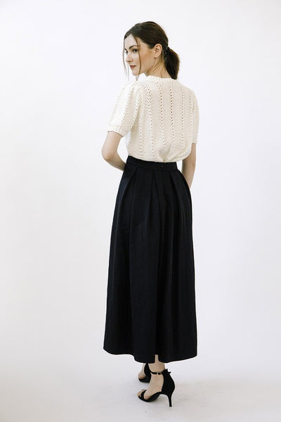 Black Monochromatic Pleated Midi Skirt