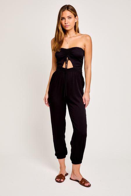 Black Colored Wide Leg Overall Jumpsuit