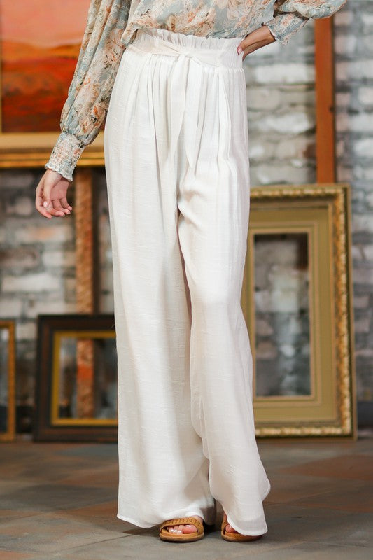 Off White Tie Front Waist Long Pants