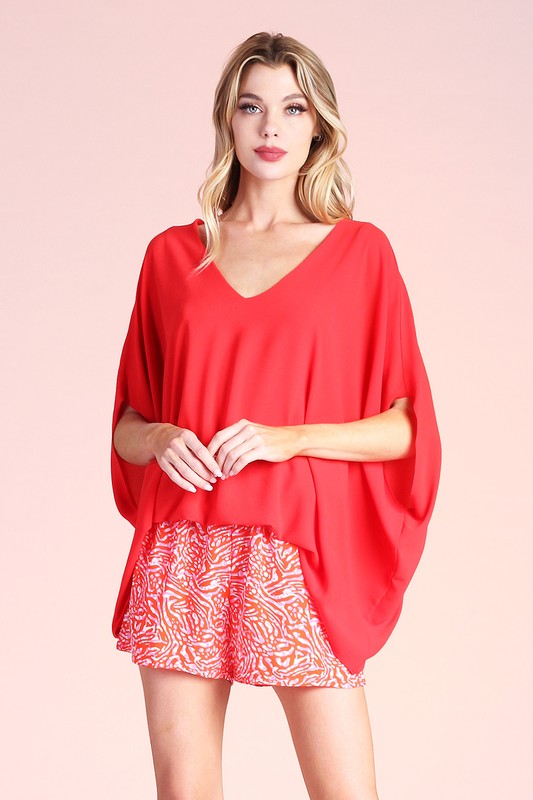 Tomato Red Textured Solid Caftan Top