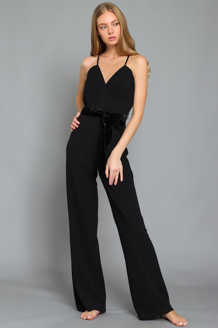 Black Sleeveless Cutout Jumpsuit with Tie Detail