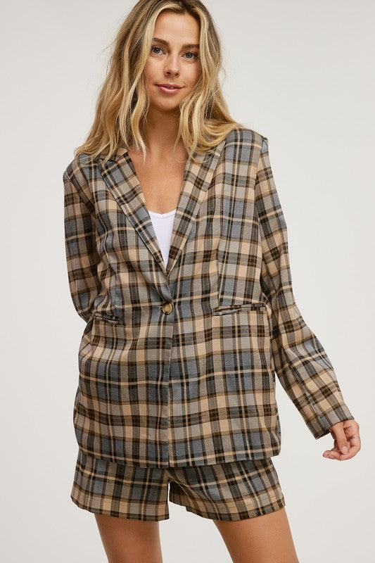 Smokey Blue Colored Winter Plaid Blazer