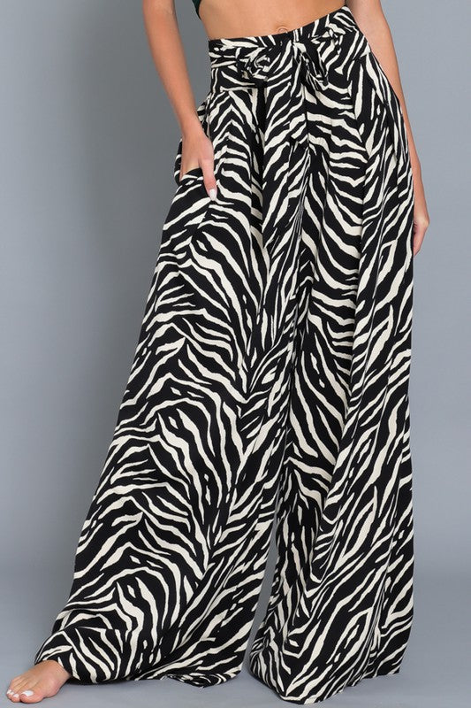 Black and White High Waisted Tiger Print Wide Pants