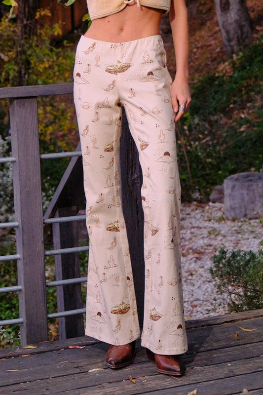 Beige Colored Twill Stretch Elastic Bell Bottom Denim Jeans
