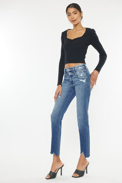 High Rise Medium Wash Slim Straight Jeans