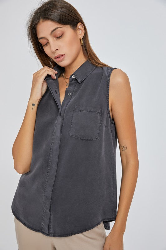 Charcoal Colored Sleeveless Button Down Shirt