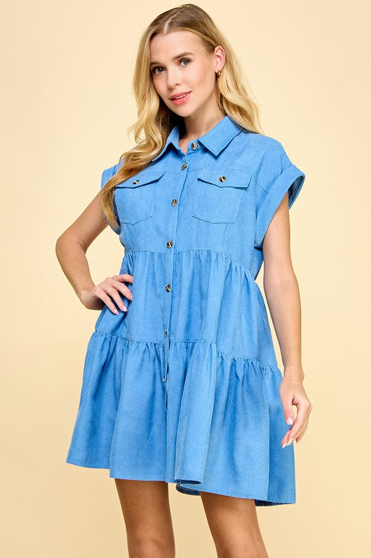 Blue Colored Button Down Dress