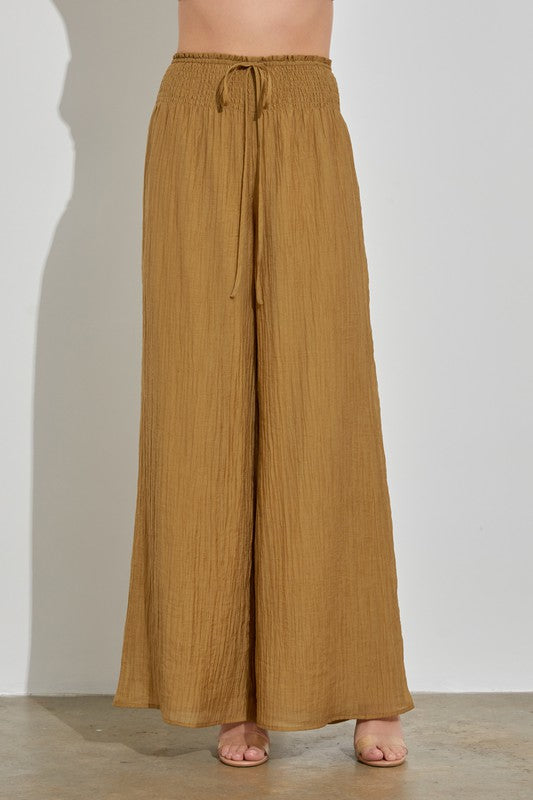 Sand Colored Smocked Waist Pants