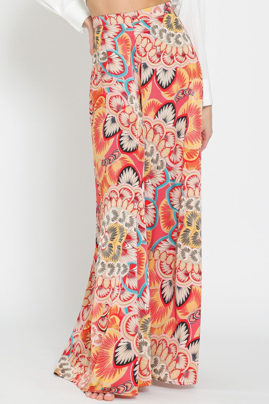 Coral and Beige Colored High Waisted Long Pants
