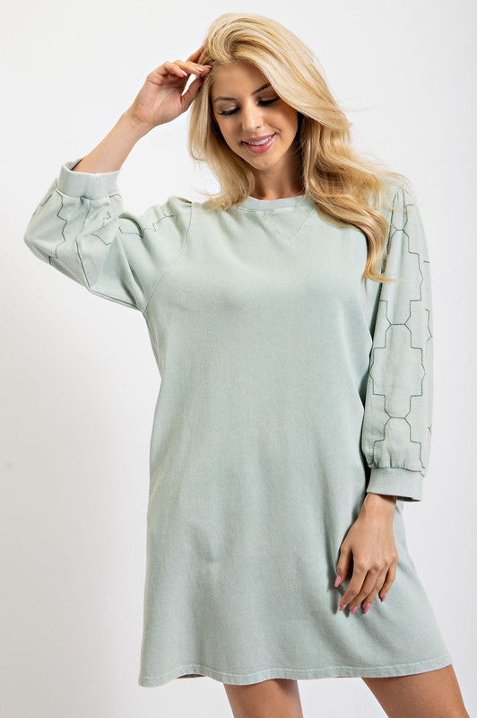 Light Grey Colored Mineral Wash Terry Knit Dress