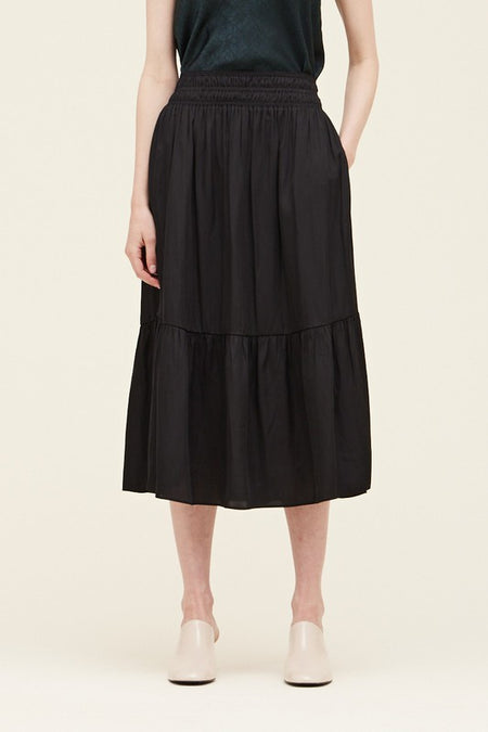 Black Colored Faux Leather Smocked Skirt