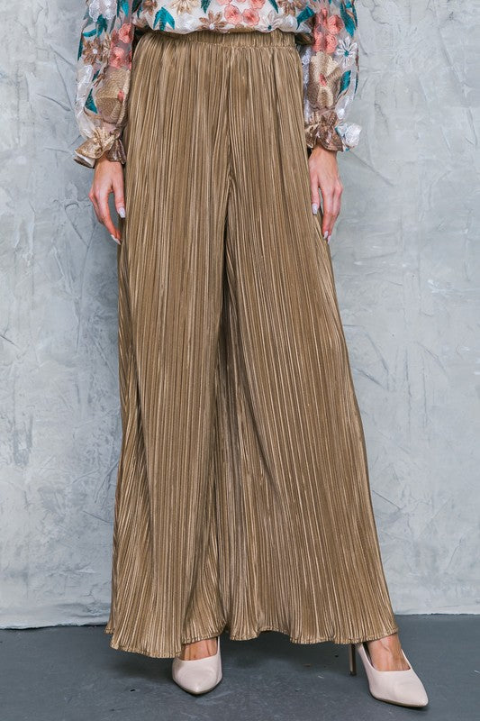 Bronze Elegance Pleated Palazzo Pants