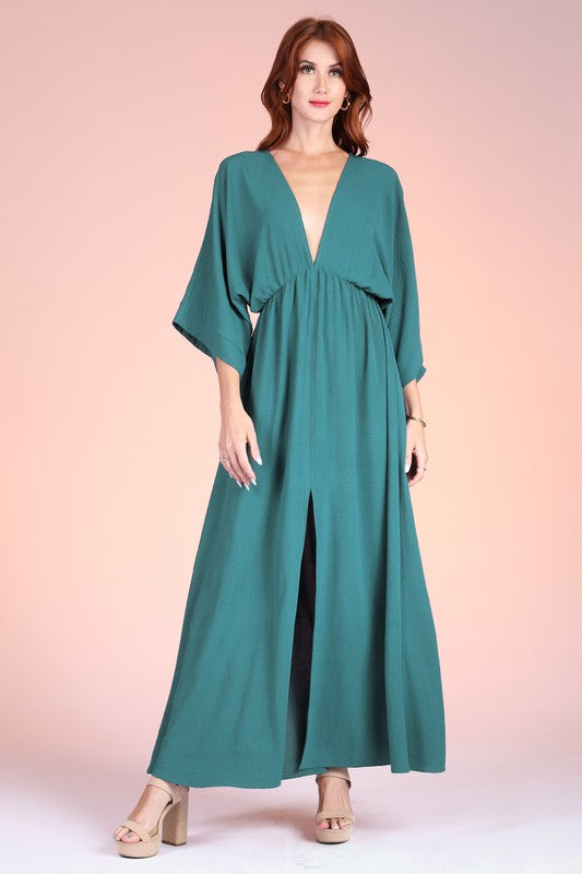 Hunter Green Crepe Kimono Dress