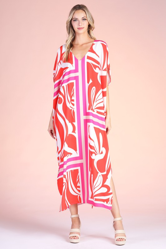 Red Colored Sicilia Caftan Dress
