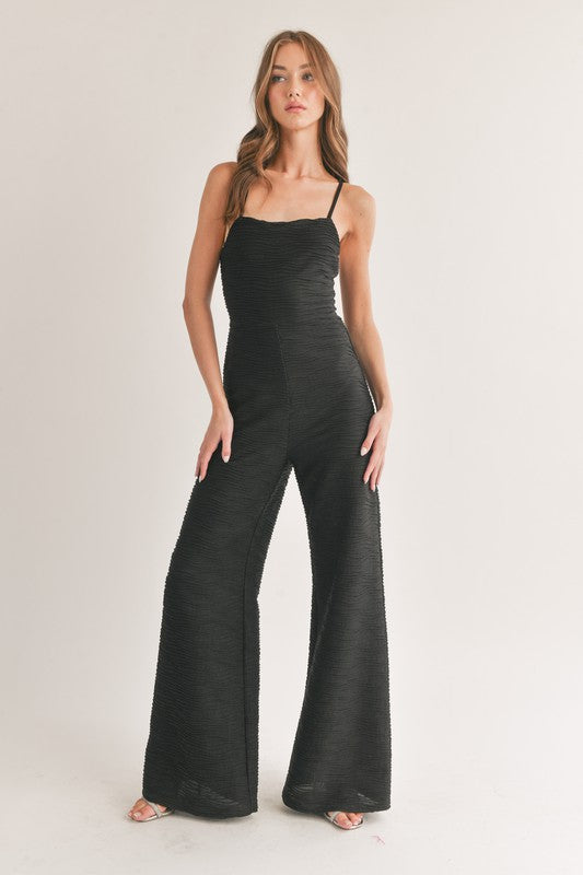 Black Colored Cowl Neck Wide Pants Jumpsuit