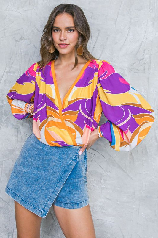 Purple and Mustard Multi Print Bodysuit