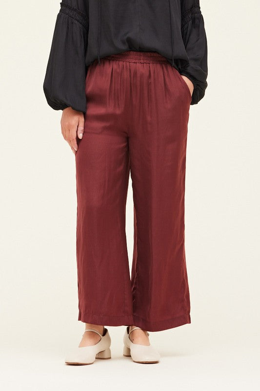 Vino Colored Solid Satin Pants