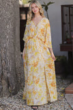 Yellow Multi Print Kimono Sleeve Maxi Dress