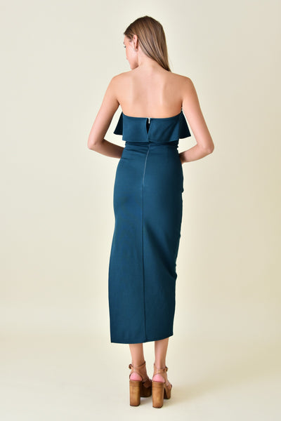 Dark Green Chic Ruffle Thigh Slit Ankle Length Dress