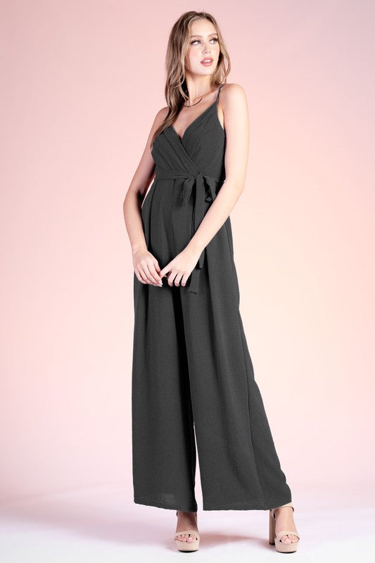 Black Colored Matte Crepe Pleated Cami Jumpsuit