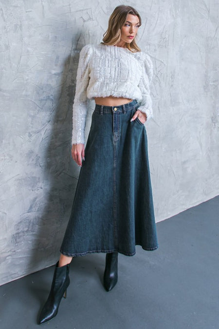 Off White Colored Lace Maxi Skirt
