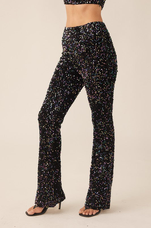 Black Colored Velvet Sequin Straight Pants