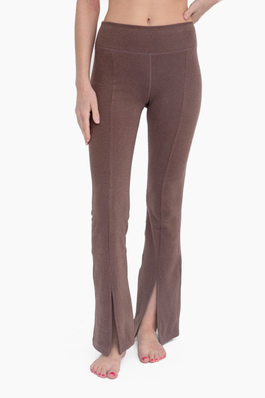 Cocoa Colored Brushed Ribbed Flare Leggings