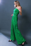 Green Colored Sequin Tube Top and Wide Leg Pant Set