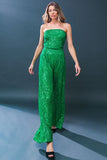 Green Colored Sequin Tube Top and Wide Leg Pant Set