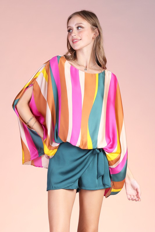 Pink Sunset Wonders Boat Neck Caftan Top