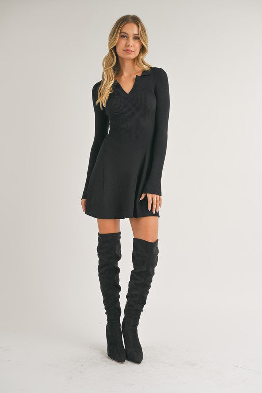 Black Colored Long Sleeve Aline Sweater Dress