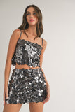 Charcoal Colored Sequin Spaghetti Strap Crop Top