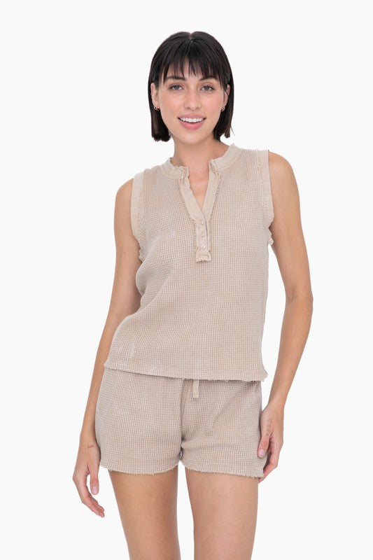 Taupe Colored Distressed Mineral Washed Tank Top