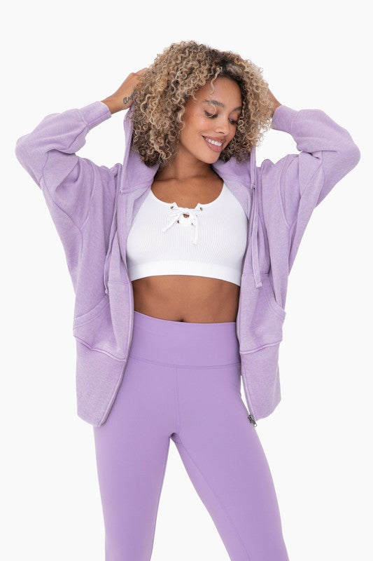 Purple Orchid Colored Fleece Hoodie Jacket with Tapered Sleeves