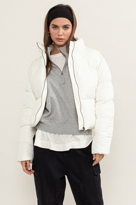 Cream Colored Quilted Puffer Jacket