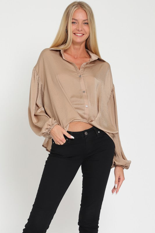 Vintage Gold Colored Long Sleeve Button Down Blouse