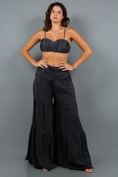 Black Colored Sequin Tube Top and Wide Leg Pant Set