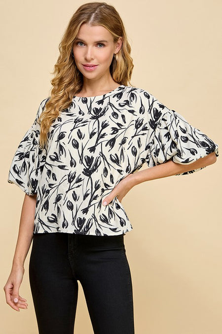 Black Colored Washed Poly Silk Contrast Band Top