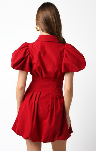 Red Bubble Sleeve Front Zip Dress