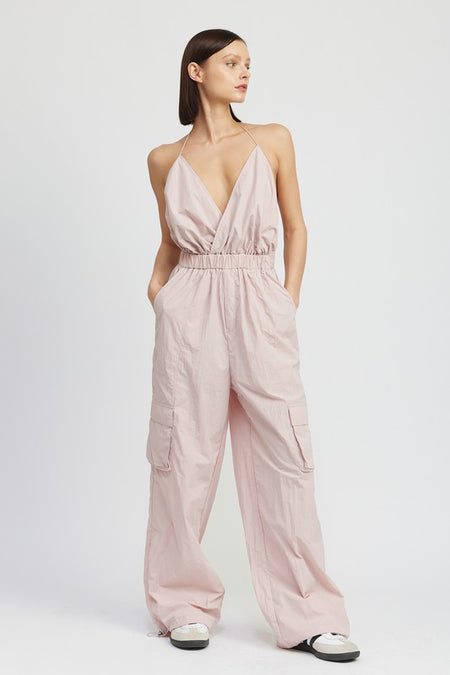 Pink Colored Enchanted Petals Cascade Strapless Jumpsuit