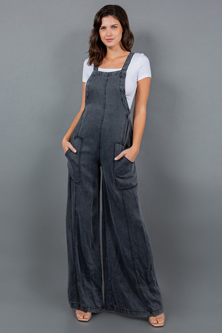 Brown Colored Wide Leg Overall Jumpsuit