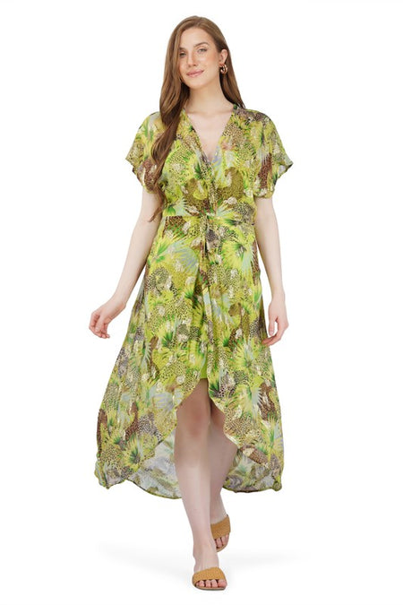 Black Floral Print Mesh Midi Dress