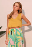 Mustard Poly Silk V-Neck Crop Top