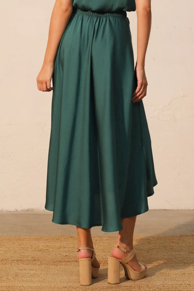 Forest Green Poly Silk Midi Swing Skirt