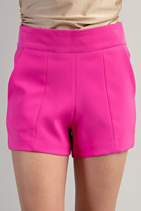 Lily White Colored Mid Rise Button Detail Shorts